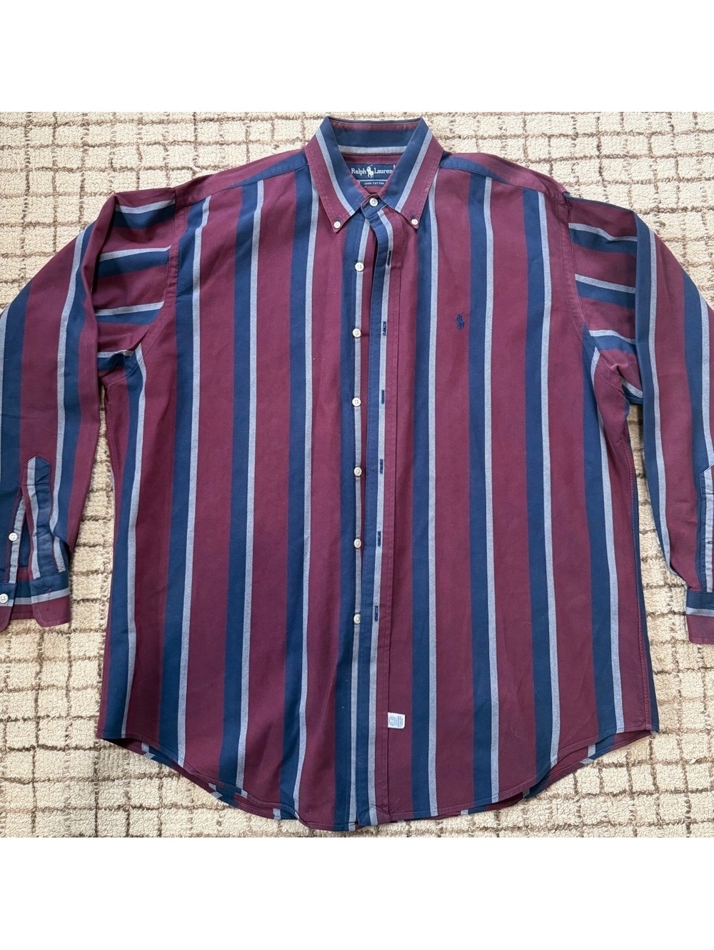 Vintage 90s Mens Ralph Lauren Retro Striped Red Blue Indie Grandpa Hipster shirt